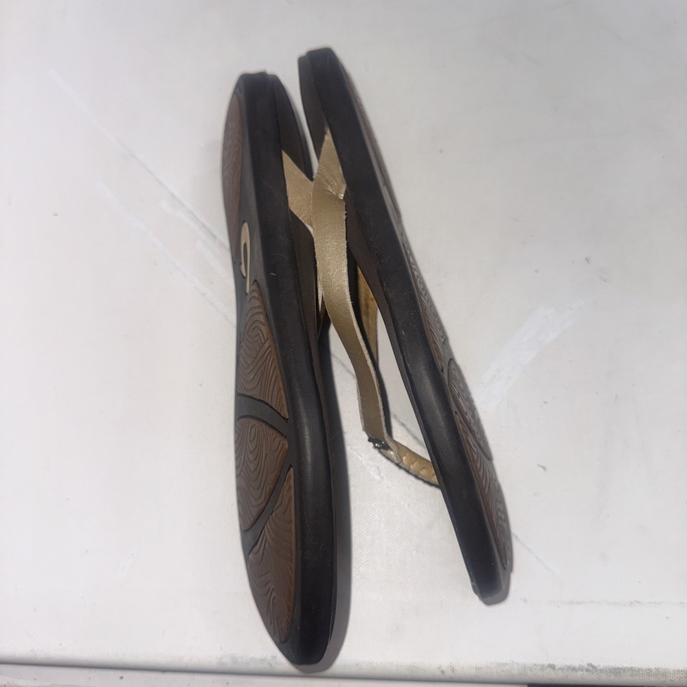 Olukai Ho'opio Gold Brown Leather Strap Boho Flip Flops Sandals Women's Size 8 - Picture 9 of 11